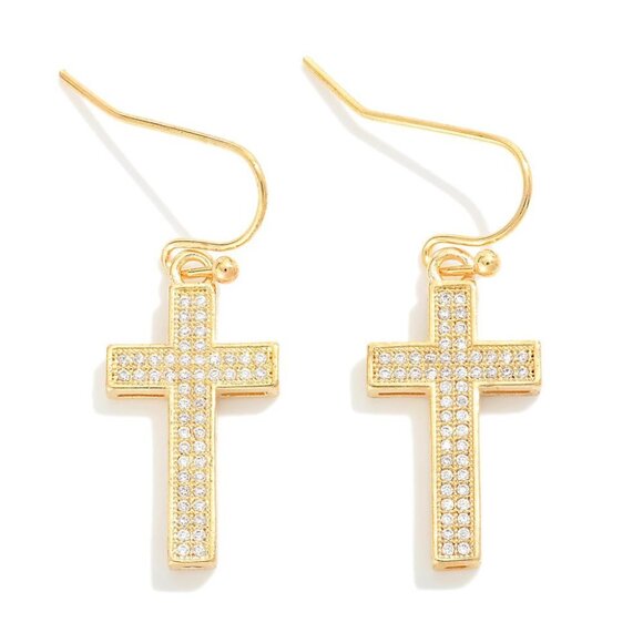 One Blessed Nana Jewelry - ❤️NWT BOUTIQUE Metal Tone Cubic Zirconia Studded Cross Drop Earrings